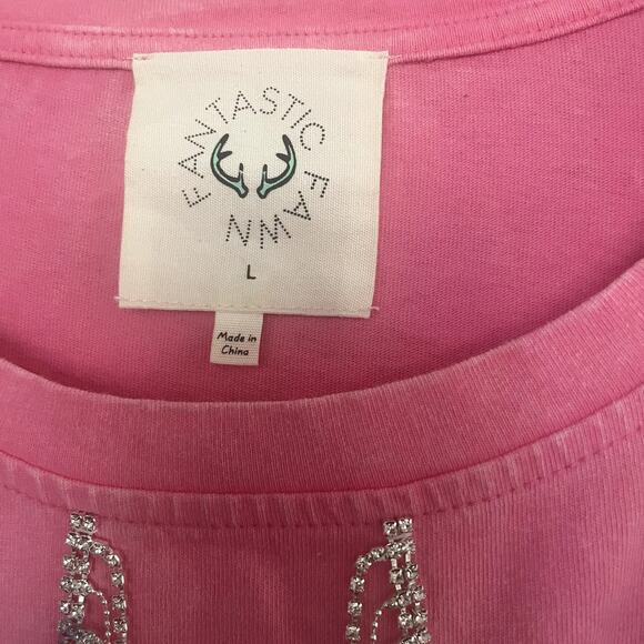 Fantastic Fawn NWOT 100% Cotton Pink Tshirt w/ Fringe Large - Picture 3 of 4